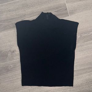 Black Zara High Mock Neck Cap Sleeve crop top